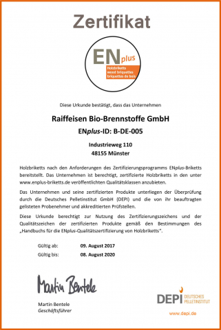 ENplus Zertifikat 2017-2020